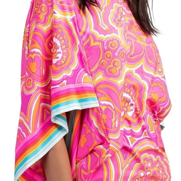 Trina Turk Morning Sunrise pink 70s inspired print Swim Cover Tunic Kaftan dress - Picture 5 of 14